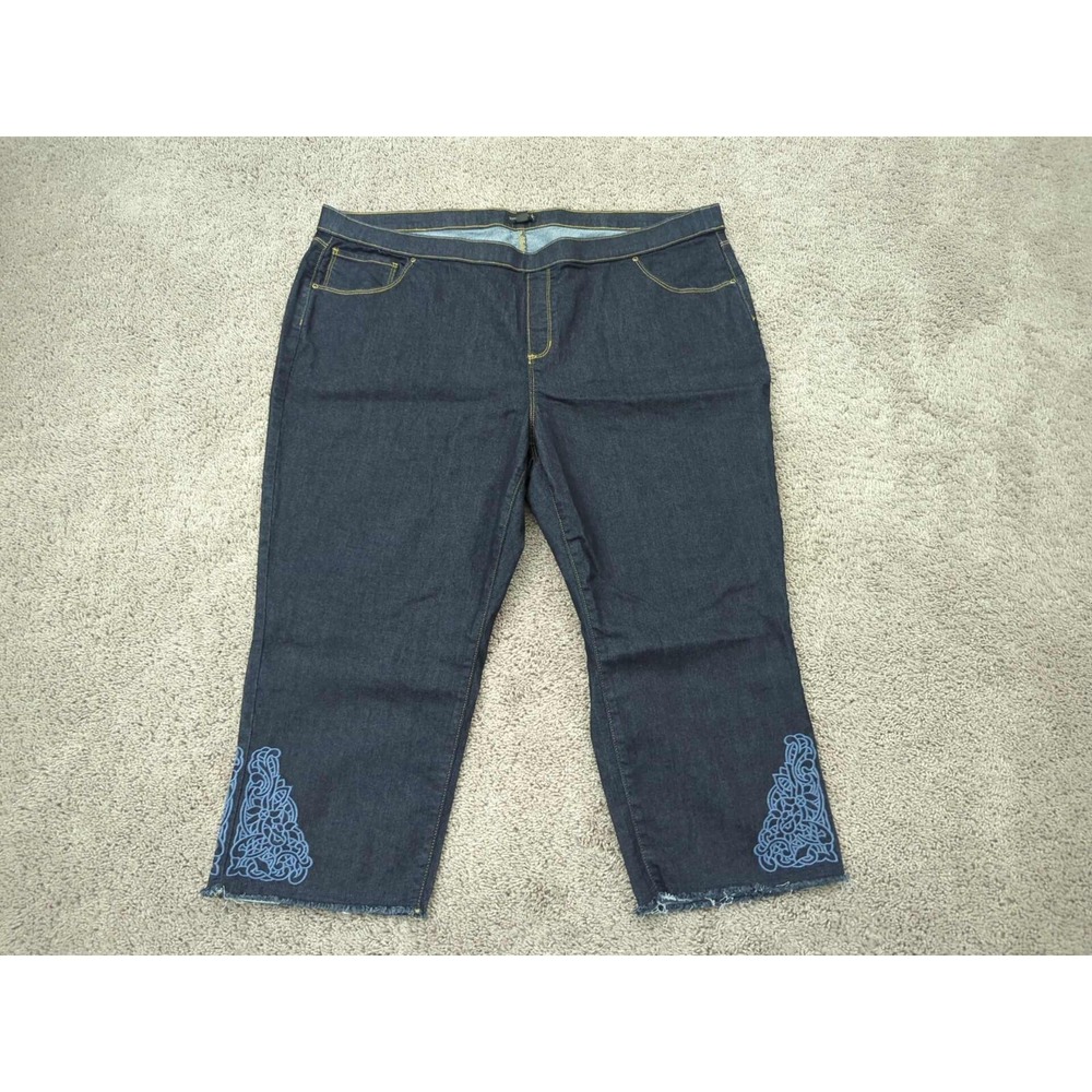 Susan Graver‎ Capri Jeans Womens 26WP Plus Black Embroidered Pull On Stretch